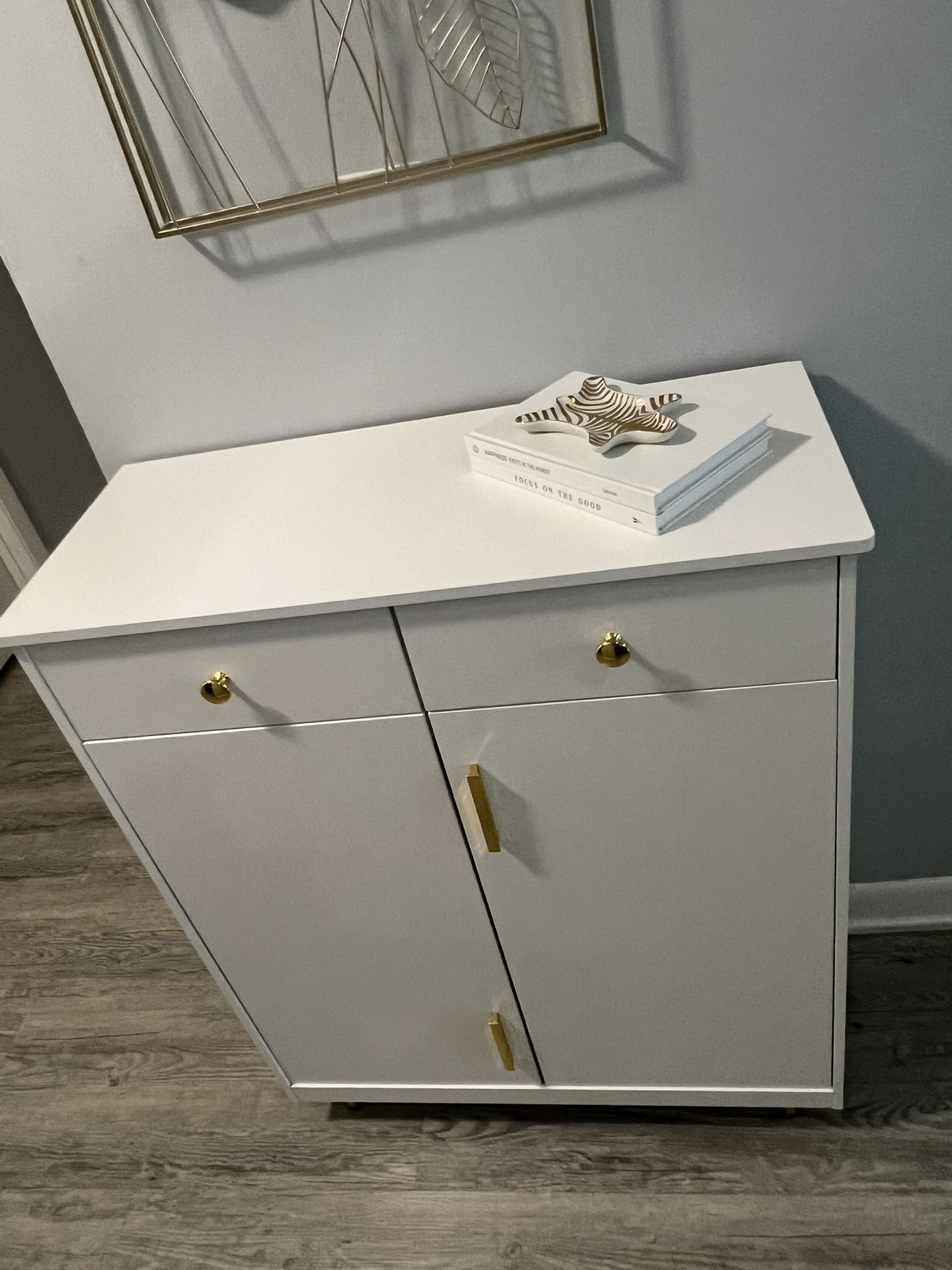 White Wooden Shoes Storage Cabinet with Adjustable Shelves and 2 Drawers