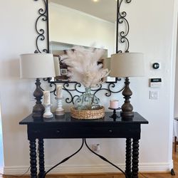 Solid Wood Console Table W/ Wrought Iron