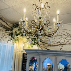 Vintage brass and crystal chandelier