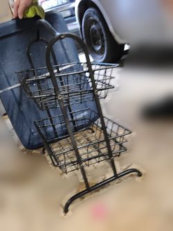 Two-tier black metal wire storage basket