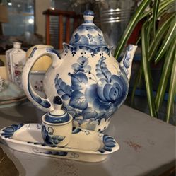 Hand Painted Pottery Tea Pot Small Butter Tray For &jam Honey Pot