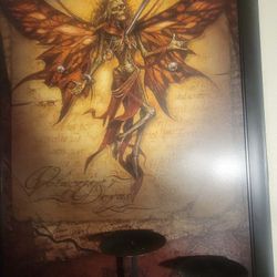 Gothic Fairy Skeleton  Wall Framed Art With Wall Candelabra 