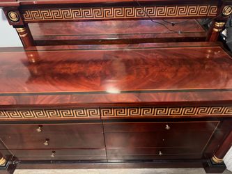 vintage ornate dresser/cabinet with matching standing mirror