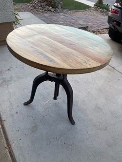Industrial Metal & Wood Hall Table - Adjustable Height, Vintage Style, Distressed Finish 30”Around