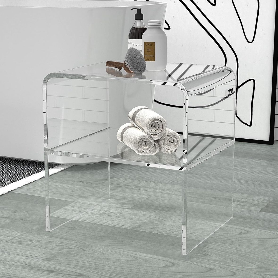 ONELUX 1626 Acrylic Bedside nightstand with Additional Shelf,Lucite Occasional Sofa Tables, Clear 