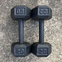20 lb dumbbells dumbbell set Cast Iron Hex lbs weights weight 20lb 20lbs pair pounds pound #