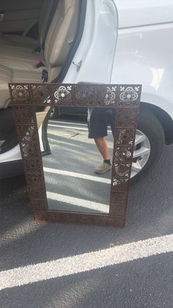 Vintage heavy wrought iron framed mirror