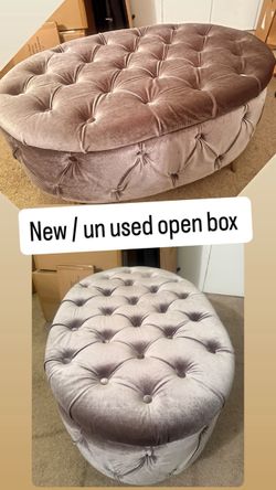 velvet Tufted Ottoman sofa with Acrylic Legs 40 inch Upholstered Storage Ottoman Bench,Ready to go,Light GreyChenille Fabric Storage Ottoman, End of B