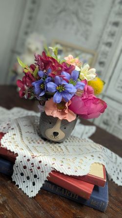 Colorful Dog Planter Artificial Flower Arrangement