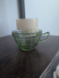 Vintage Anchor Hocking Block Optic Green Depression Glass Cup