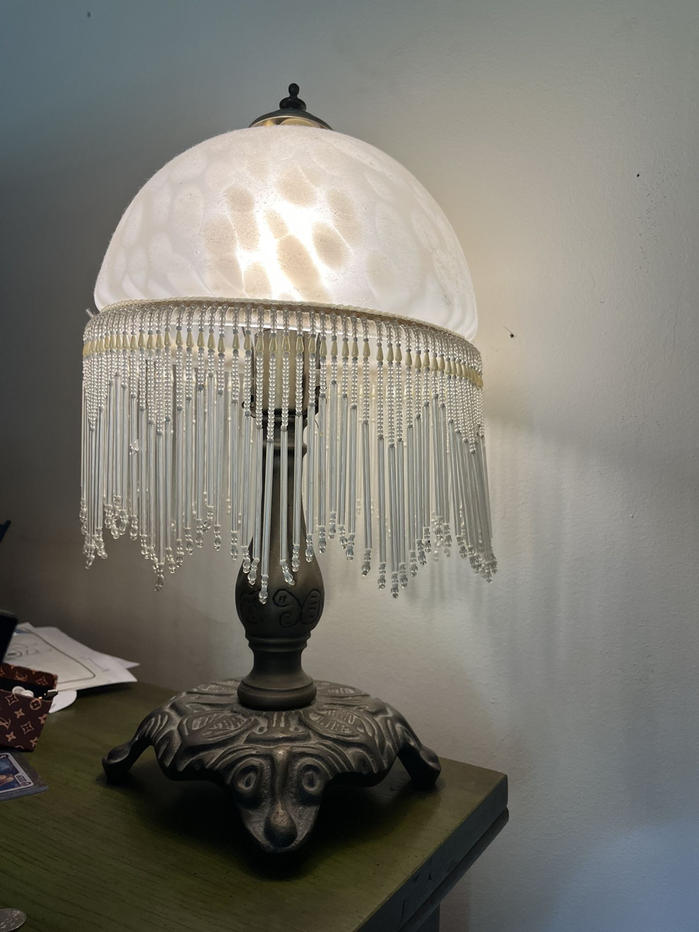 Bohemian - Art Deco Etched Glass W Fringe Lampshade. Light