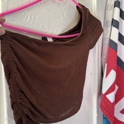 one off the shoulder brown top