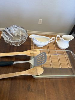 Cristal Bowl With Lid + Miscellaneous Kitchen Items.