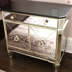 Pair Of Mirrored Nightstands With Marble Tops