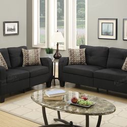 Brand New Black Linen Sofa + Loveseat 2PCs Set