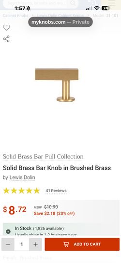 Lewis Dolin Bar Knob- Brushed Brass