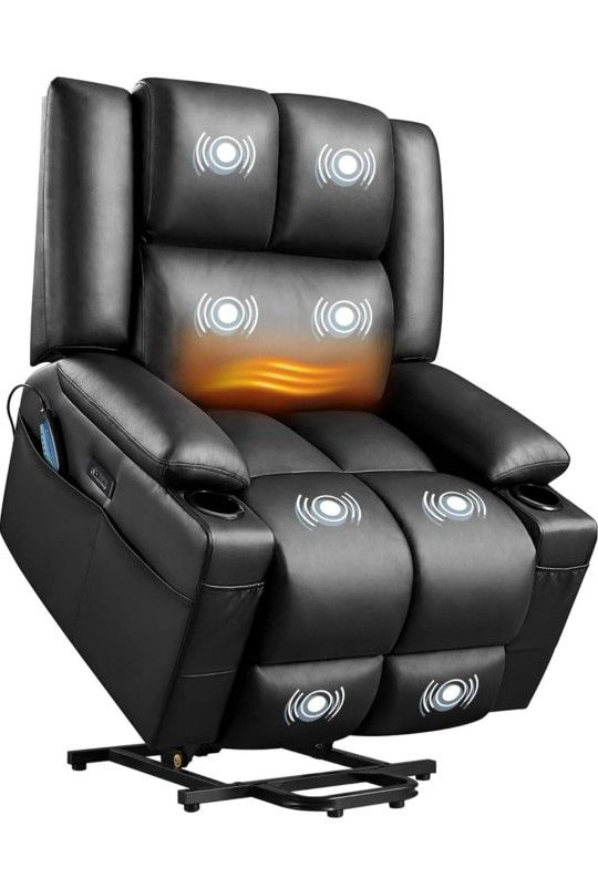 Large Electric Power Lift Recliner Chair, PU Leather Massage Chair with Heat and USB Port