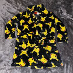 Plush Boys Youth Size 8 Black Pokemon Pikachu Fleece Bath Robe House Coat