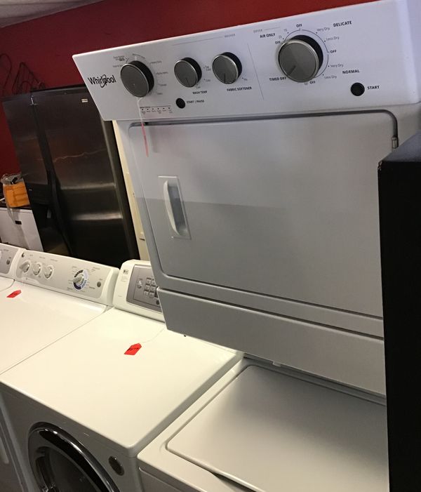 New scratch and dent whirlpool stackable washer and dryer. 1 year