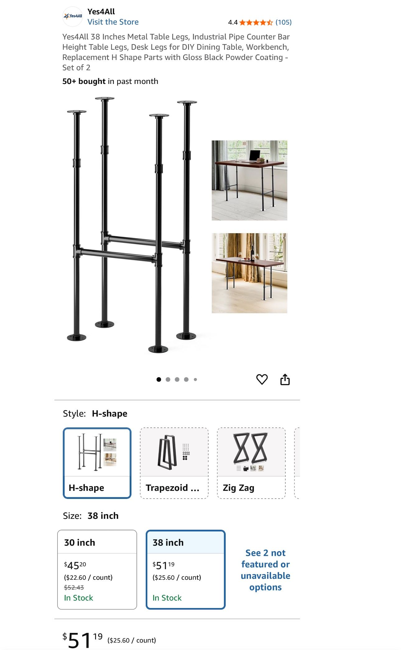 Yes4All 38 Inches Metal Table Legs, Industrial Pipe Counter Bar Height Table Legs, Desk Legs for DIY Dining Table, Workbench, Replacement H Shape Part