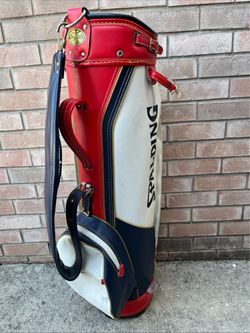 Vtg. Scalding 8-way Faux LeatherGolf Bag Red/White/Blue No Rain Hood USA Made