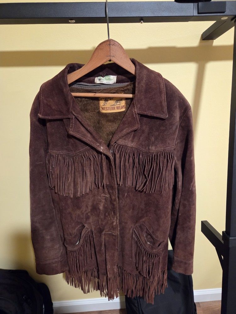 Vintage William barry suede fringe coat size medium western hipster retro tassels