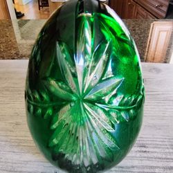 Magda Nemeth Emerald Green Cut To Clear Glass Egg Paperweight 