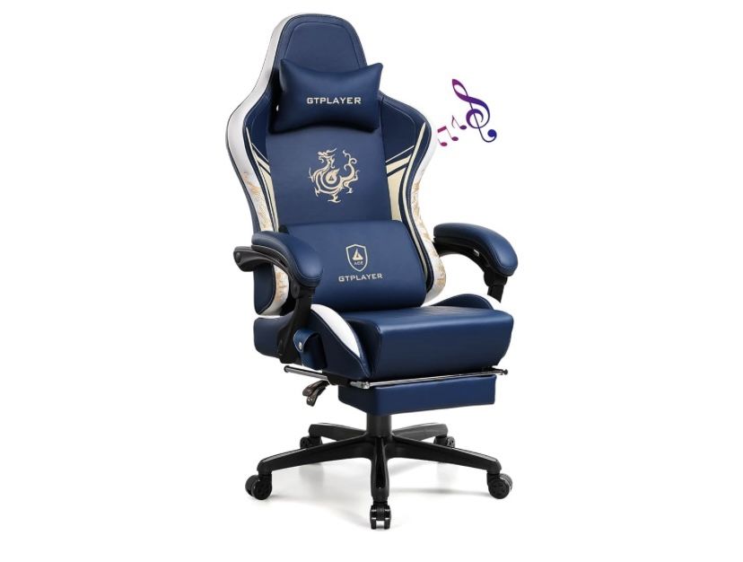 Gaming Chair with Bluetooth Speakers and Footrest- $250 BRAND NEW (SHIPPING ONLY)