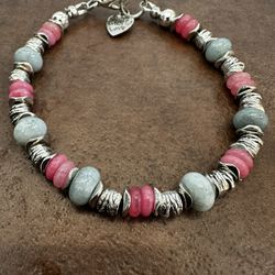 Gray and Pink Beaded Bracelet