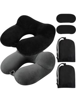 Sintuff 2 Inflatable Neck Pillow Airplane Travel, Black and Dark Gray
Travel Support for Flights with Sleep Mask and Pouch, Lightweight for Airplane T