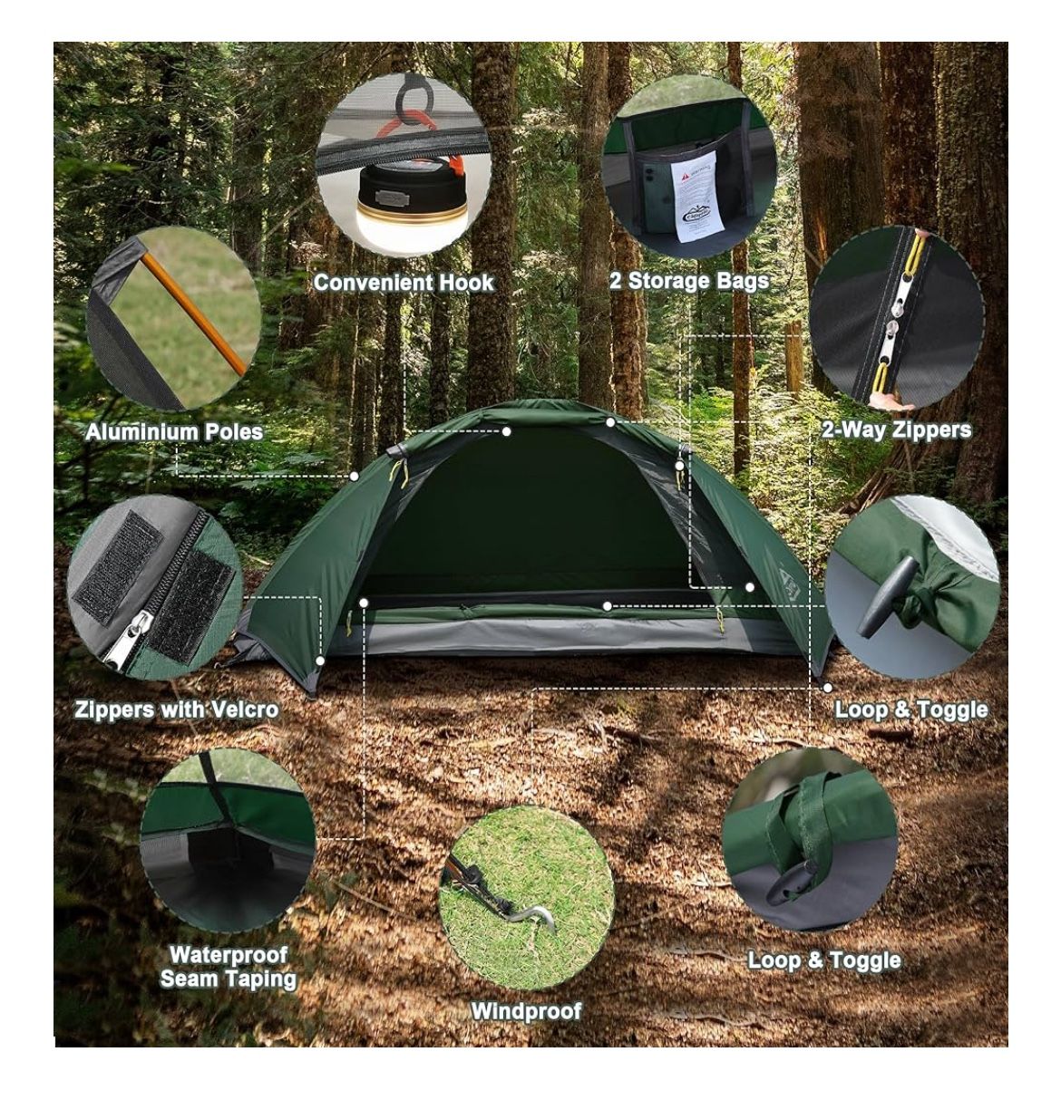 Camppal 1 Person Tent for Camping Hiking Mountain Hunting Backpacking Tents 4 Season Resistance to Windproof Rainproof and Waterproof