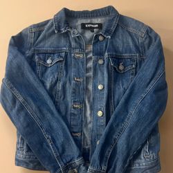 EXPRESS Jeans Women S Dark Wash Lightly Distressed Denim Jacket