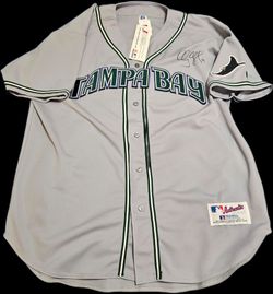 NWT Vintage early 2000s Tampa Bay Rays Russell Athletic Road Jersey, Size 48 (with Aubrey Huff Auto)