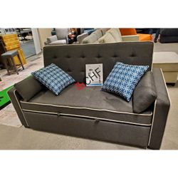 70"W Modern Gray Fabric Sleeper Sofa with 2 USB Charging Ports and 4 Accent Pillows