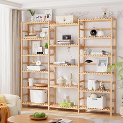 Triple Wide 6-Tier Bookshelf and Bookcase,Large Freestanding Book Shelf with 17 Open Display Shelves, Tall Bookshelf Plant Flower Shelf Rack Storage O