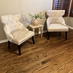 2 Chairs Ivory Velour Fabric Excellent Condition 