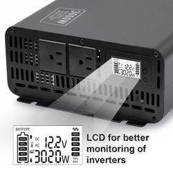 Solar Power Backup 3000W/6000W Peak Pure Sine, 640Wh LiFePO4 10 Yr Battery, 50W Solar Charger, Wall Charger, Controller