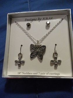 Butterfly necklace and earrings and studs