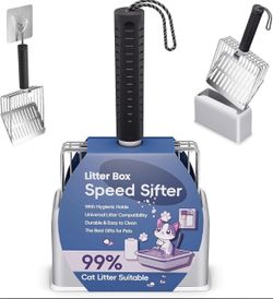 Aoktech Stainless Steel Cat Litter Scoop with Holder Metal Scooper, Black