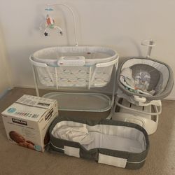 Baby Starter Bundle: Baby Swing, Baby Bassinet, Travel Bassinet, Diapers