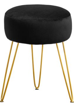 Black Velvet Vanity Stool Round Ottoman Foot Stool with Gold Legs NEW
