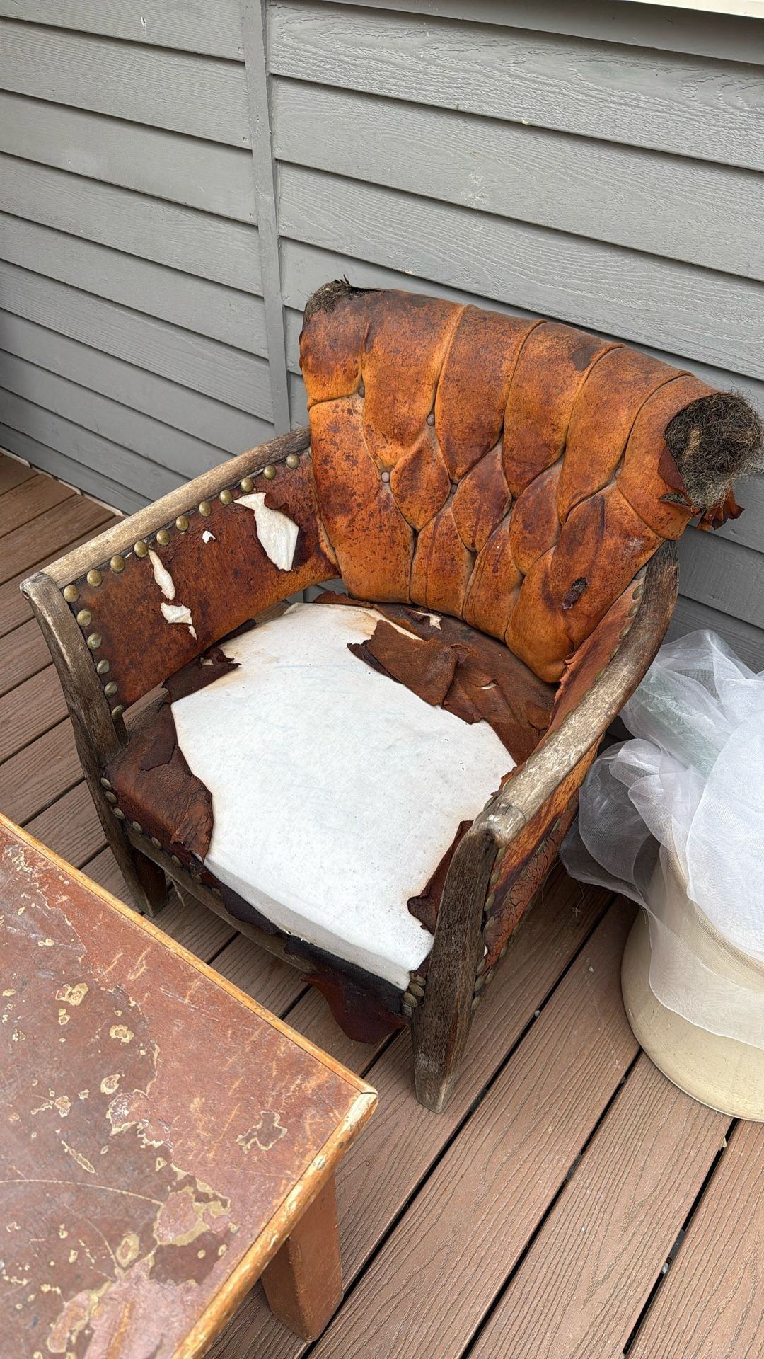 Old Wood Leather Chair