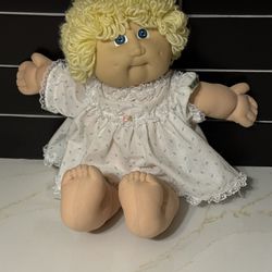 Vintage 1(contact info removed) Cabbage Patch Kid doll, Short Yellow Blond curly Hair, blue eyed doll, 