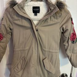 Guess Girls Fleece Lined Jacket With Hood Size 7