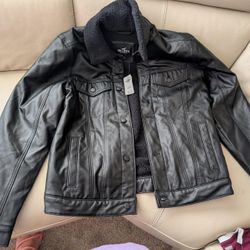 Hollister Co black leather Jacket MEDIUM MENS