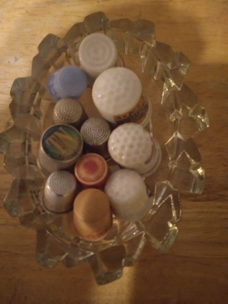 Antique Thimble Collection 11 Piece Plus Glass Holder