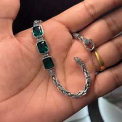 925 Sterling Silver Bracelet | Green Stone | 22.95g | 8.3 Inch