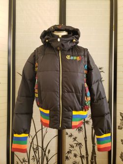[Coogi] Black Convertible Puffer Jacket Rainbow Logo Pride