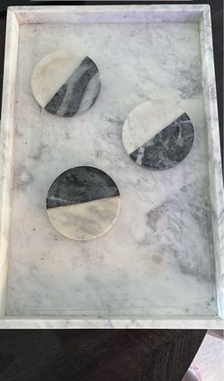 Marble Tray with Marble Coasters Set