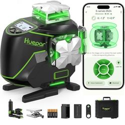 Huepar Laser Level 360 Self Leveling, 4x360° Green 4D Cross Line Laser with LCD Screen, Bluetooth Outdoor Pulse Mode Laser Tool for Construction -Remo